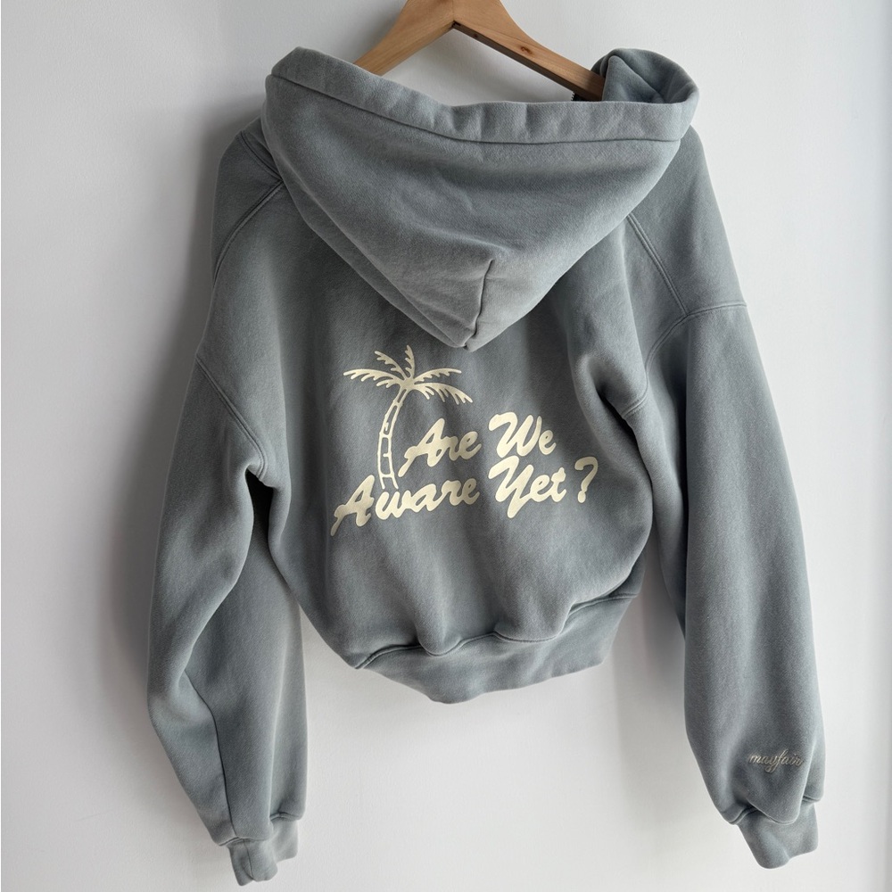 Mayfair zip up hoodie sweatshirt size small are we aware yet my feelings blue